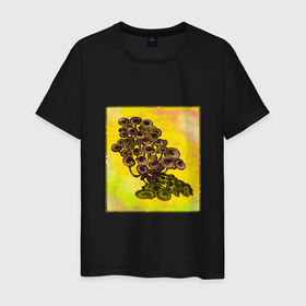 Мужская футболка хлопок с принтом Психоделические грибы в Тюмени, 100% хлопок | прямой крой, круглый вырез горловины, длина до линии бедер, слегка спущенное плечо. | воображение | галлюцинация | графика | графический | гриб | грибы | желтый | лес | природа | психоделика | фантазия | фиолетовый