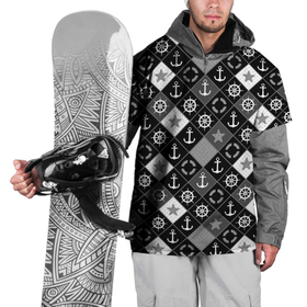 Накидка на куртку 3D с принтом Черно-белый морской плед в Тюмени, 100% полиэстер |  | для мальчика | клетка | модный | молодежный | море | морской | пэчворк | черно белый узор | штурвал
