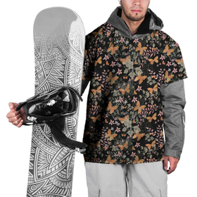Накидка на куртку 3D с принтом Ретро узор . Бабочки , 100% полиэстер |  | бабочки | винтажный | детский | женский | коричневый | растения | ретро | тропический | черный фон