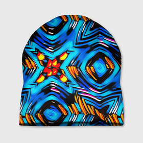 Шапка 3D с принтом Желто-синий абстрактный узор  в Екатеринбурге, 100% полиэстер | универсальный размер, печать по всей поверхности изделия | геометрический | желтый | модный | плетение | синий | современный | яркий синий