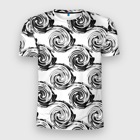 Мужская футболка 3D спортивная с принтом Черно-белый абстрактный узор  в Новосибирске, 100% полиэстер с улучшенными характеристиками | приталенный силуэт, круглая горловина, широкие плечи, сужается к линии бедра | абстрактный | винтажный | детский | круги | молодежный | ретро | современный | спирали