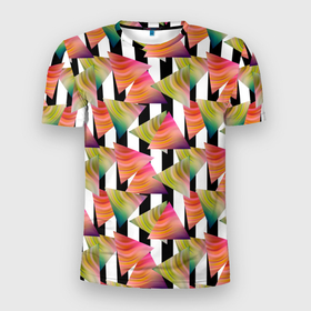 Мужская футболка 3D спортивная с принтом Абстрактный полосатый узор  в Кировске, 100% полиэстер с улучшенными характеристиками | приталенный силуэт, круглая горловина, широкие плечи, сужается к линии бедра | абстрактный | геометрические фигуры | молодежный | полосатый | радужный | черные полосы