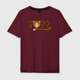 Мужская футболка хлопок Oversize с принтом Год Тигра 2022 с мордочкой в Екатеринбурге, 100% хлопок | свободный крой, круглый ворот, “спинка” длиннее передней части | 2022 | дата | животное | полоски | символ | тигр | хвост
