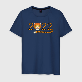 Мужская футболка хлопок с принтом Год Тигра 2022 с мордочкой , 100% хлопок | прямой крой, круглый вырез горловины, длина до линии бедер, слегка спущенное плечо. | 2022 | дата | животное | полоски | символ | тигр | хвост