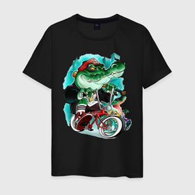 Мужская футболка хлопок с принтом Крокодил в Кировске, 100% хлопок | прямой крой, круглый вырез горловины, длина до линии бедер, слегка спущенное плечо. | байк | банда | колесо | крокодил | пасть