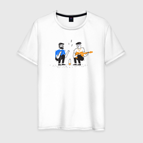 Мужская футболка хлопок с принтом Блюз музыканты в Новосибирске, 100% хлопок | прямой крой, круглый вырез горловины, длина до линии бедер, слегка спущенное плечо. | блюз | гитара | гопник | гопники | двор | иллюстрация | музыка | на корточках | парни | пацанские | пацаны | рисунок | четкие | четко | шансон