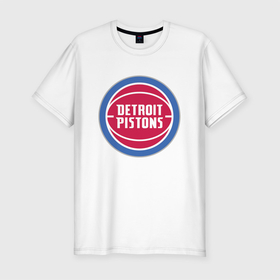 Мужская футболка хлопок Slim с принтом Detroit pistons в Белгороде, 92% хлопок, 8% лайкра | приталенный силуэт, круглый вырез ворота, длина до линии бедра, короткий рукав | detroit pistons | баскетбол | баскетбольные команды | баскетбольные принты | спорт | спортивные принты
