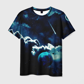 Мужская футболка 3D с принтом КОСМИЧЕСКИЕ ОБЛАКА в Тюмени, 100% полиэфир | прямой крой, круглый вырез горловины, длина до линии бедер | Тематика изображения на принте: вселенная | звёзды | комета | космос | облака | планета