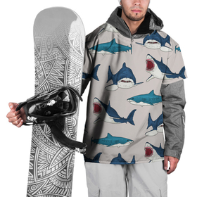 Накидка на куртку 3D с принтом Кровожадные акулы паттерн в Новосибирске, 100% полиэстер |  | shark | акулы | кровожадные акулы | морские обитатели | опасный | паттерн | синий