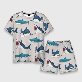 Мужской костюм с шортами 3D с принтом Кровожадные акулы паттерн в Курске,  |  | shark | акулы | кровожадные акулы | морские обитатели | опасный | паттерн | синий