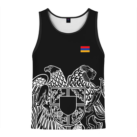 Мужская майка 3D с принтом Герб Армении и флаг , 100% полиэстер | круглая горловина, приталенный силуэт, длина до линии бедра. Пройма и горловина окантованы тонкой бейкой | армения | герб | лев и орел | лого | символ | флаг | флаг и герб армении
