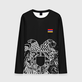 Мужской лонгслив 3D с принтом Герб Армении и флаг в Курске, 100% полиэстер | длинные рукава, круглый вырез горловины, полуприлегающий силуэт | армения | герб | лев и орел | лого | символ | флаг | флаг и герб армении