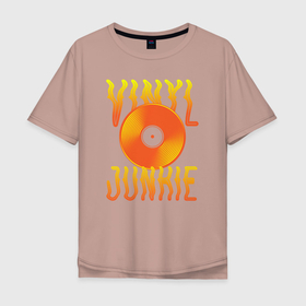 Мужская футболка хлопок Oversize с принтом Vinyl Junkie в Курске, 100% хлопок | свободный крой, круглый ворот, “спинка” длиннее передней части | dj | english | vinyl junkie | диджей | музыкант | пластинка | по английски