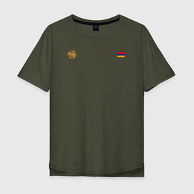 Мужская футболка хлопок Oversize с принтом Армения. Символика в Тюмени, 100% хлопок | свободный крой, круглый ворот, “спинка” длиннее передней части | армения | герб | лого | на черном | символ | символика армении | флаг | флаг и герб | черный фон | черный цвет