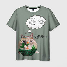 Мужская футболка 3D с принтом Мечты , 100% полиэфир | прямой крой, круглый вырез горловины, длина до линии бедер | кот | крючок | мечта | рыба | удочка