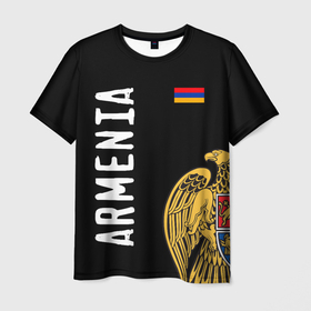 Мужская футболка 3D с принтом ARMENIA в Санкт-Петербурге, 100% полиэфир | прямой крой, круглый вырез горловины, длина до линии бедер | armenia | армения | герб | лев и орел | лого | символ | флаг | флаг и герб армении