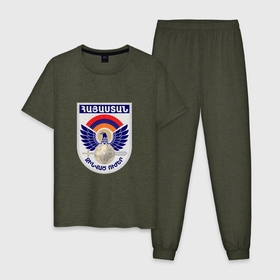 Мужская пижама хлопок с принтом Вооруженные силы Армении в Тюмени, 100% хлопок | брюки и футболка прямого кроя, без карманов, на брюках мягкая резинка на поясе и по низу штанин
 | Тематика изображения на принте: armenia | армения | армия армении | вооруженные силы армении | герб | лого | символ | флаг | флаг и герб армении