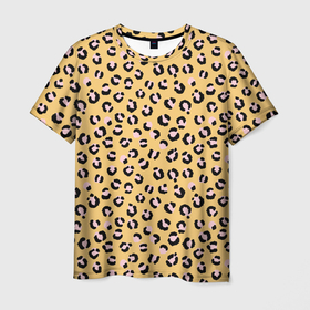 Мужская футболка 3D с принтом Желтый леопардовый принт в Санкт-Петербурге, 100% полиэфир | прямой крой, круглый вырез горловины, длина до линии бедер | желтый | леопардовый принт | паттерн | пятна | пятнистый | розовый | текстура
