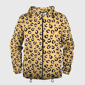 Мужская ветровка 3D с принтом Желтый леопардовый принт в Новосибирске, 100% полиэстер | подол и капюшон оформлены резинкой с фиксаторами, два кармана без застежек по бокам, один потайной карман на груди | Тематика изображения на принте: желтый | леопардовый принт | паттерн | пятна | пятнистый | розовый | текстура