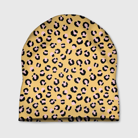 Шапка 3D с принтом Желтый леопардовый принт в Новосибирске, 100% полиэстер | универсальный размер, печать по всей поверхности изделия | желтый | леопардовый принт | паттерн | пятна | пятнистый | розовый | текстура