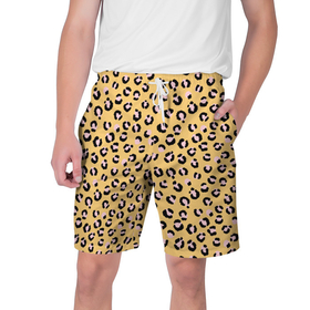 Мужские шорты 3D с принтом Желтый леопардовый принт в Тюмени,  полиэстер 100% | прямой крой, два кармана без застежек по бокам. Мягкая трикотажная резинка на поясе, внутри которой широкие завязки. Длина чуть выше колен | Тематика изображения на принте: желтый | леопардовый принт | паттерн | пятна | пятнистый | розовый | текстура