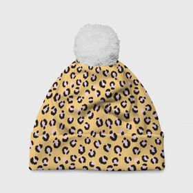 Шапка 3D c помпоном с принтом Желтый леопардовый принт в Тюмени, 100% полиэстер | универсальный размер, печать по всей поверхности изделия | желтый | леопардовый принт | паттерн | пятна | пятнистый | розовый | текстура