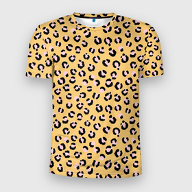 Мужская футболка 3D спортивная с принтом Желтый леопардовый принт в Курске, 100% полиэстер с улучшенными характеристиками | приталенный силуэт, круглая горловина, широкие плечи, сужается к линии бедра | Тематика изображения на принте: желтый | леопардовый принт | паттерн | пятна | пятнистый | розовый | текстура