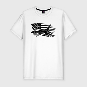 Мужская футболка хлопок Slim с принтом Самолет в Санкт-Петербурге, 92% хлопок, 8% лайкра | приталенный силуэт, круглый вырез ворота, длина до линии бедра, короткий рукав | авиатор | авиация | американский флаг | армия сша | флаг сша | черно белый флаг