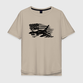 Мужская футболка хлопок Oversize с принтом Самолет в Тюмени, 100% хлопок | свободный крой, круглый ворот, “спинка” длиннее передней части | авиатор | авиация | американский флаг | армия сша | флаг сша | черно белый флаг
