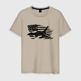 Мужская футболка хлопок с принтом Самолет в Петрозаводске, 100% хлопок | прямой крой, круглый вырез горловины, длина до линии бедер, слегка спущенное плечо. | авиатор | авиация | американский флаг | армия сша | флаг сша | черно белый флаг