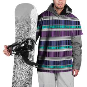 Накидка на куртку 3D с принтом Бирюзово-сиреневый полосатый  в Новосибирске, 100% полиэстер |  | абстрактный | бирюзовый | модный | разноцветный полосы | серый | современный | фиолетовый
