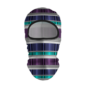 Балаклава 3D с принтом Бирюзово-сиреневый полосатый  в Новосибирске, 100% полиэстер, ткань с особыми свойствами — Activecool | плотность 150–180 г/м2; хорошо тянется, но при этом сохраняет форму. Закрывает шею, вокруг отверстия для глаз кайма. Единый размер | абстрактный | бирюзовый | модный | разноцветный полосы | серый | современный | фиолетовый