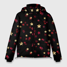 Мужская зимняя куртка 3D с принтом Блестящие звезды на черном в Тюмени, верх — 100% полиэстер; подкладка — 100% полиэстер; утеплитель — 100% полиэстер | длина ниже бедра, свободный силуэт Оверсайз. Есть воротник-стойка, отстегивающийся капюшон и ветрозащитная планка. 

Боковые карманы с листочкой на кнопках и внутренний карман на молнии. | абстрактный | блеск | детский | женский | звезды | золото | золотые звезды