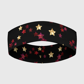 Повязка на голову 3D с принтом Блестящие звезды на черном в Петрозаводске,  |  | абстрактный | блеск | детский | женский | звезды | золото | золотые звезды