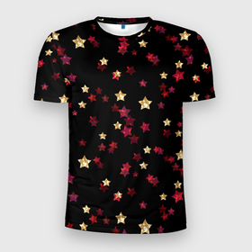 Мужская футболка 3D спортивная с принтом Блестящие звезды на черном в Тюмени, 100% полиэстер с улучшенными характеристиками | приталенный силуэт, круглая горловина, широкие плечи, сужается к линии бедра | абстрактный | блеск | детский | женский | звезды | золото | золотые звезды