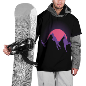 Накидка на куртку 3D с принтом горы на фоне заката в Санкт-Петербурге, 100% полиэстер |  | 80s | горы | закат | киберпанк | минимализм | неон | неоновый закат | розовое солнце | розовый | фиолетовый