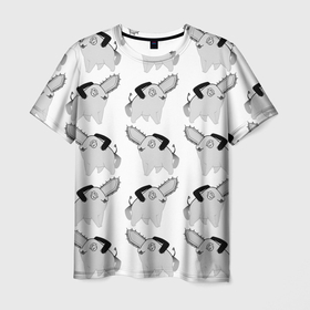 Мужская футболка 3D с принтом Почитта в стиле manga в Кировске, 100% полиэфир | прямой крой, круглый вырез горловины, длина до линии бедер | Тематика изображения на принте: manga | граффити | рисунок | собака | человек бензопила