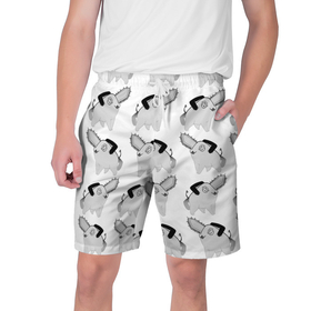 Мужские шорты 3D с принтом Почитта в стиле manga в Петрозаводске,  полиэстер 100% | прямой крой, два кармана без застежек по бокам. Мягкая трикотажная резинка на поясе, внутри которой широкие завязки. Длина чуть выше колен | Тематика изображения на принте: manga | граффити | рисунок | собака | человек бензопила