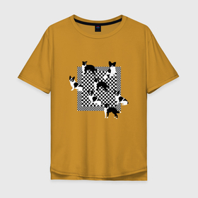 Мужская футболка хлопок Oversize с принтом Черно-белые собачки в Петрозаводске, 100% хлопок | свободный крой, круглый ворот, “спинка” длиннее передней части | checkerboard | анималистичный принт | бордер колли | бостон терьер | геометрия | животные | иллюстрация | монохром | оп арт | оптический арт | папиллион | рисунок | собаки | собачки | французский бульдог