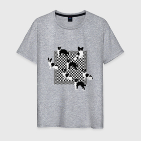 Мужская футболка хлопок с принтом Черно-белые собачки в Тюмени, 100% хлопок | прямой крой, круглый вырез горловины, длина до линии бедер, слегка спущенное плечо. | checkerboard | анималистичный принт | бордер колли | бостон терьер | геометрия | животные | иллюстрация | монохром | оп арт | оптический арт | папиллион | рисунок | собаки | собачки | французский бульдог