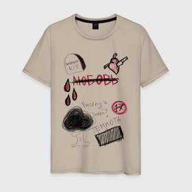 Мужская футболка хлопок с принтом Поля тетради в Екатеринбурге, 100% хлопок | прямой крой, круглый вырез горловины, длина до линии бедер, слегка спущенное плечо. | грусть | карандаш | кровь | любовь | набросок | осеннее настроение | рисунок | сердце | эскиз