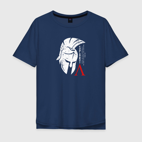 Мужская футболка хлопок Oversize с принтом The motto of the Spartans в Тюмени, 100% хлопок | свободный крой, круглый ворот, “спинка” длиннее передней части | войн | древний | рыцарь | солдат | спарта | спартанский шлем | цитата