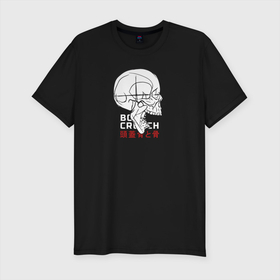 Мужская футболка хлопок Slim с принтом Bone crunch в Новосибирске, 92% хлопок, 8% лайкра | приталенный силуэт, круглый вырез ворота, длина до линии бедра, короткий рукав | bones | skull | иероглифы | скелет | хруст | череп