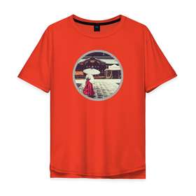 Мужская футболка хлопок Oversize с принтом Прогулка в Екатеринбурге, 100% хлопок | свободный крой, круглый ворот, “спинка” длиннее передней части | вывеска | зонт | иероглиф | кимоно | улица