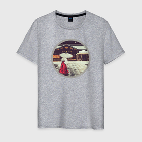 Мужская футболка хлопок с принтом Прогулка в Курске, 100% хлопок | прямой крой, круглый вырез горловины, длина до линии бедер, слегка спущенное плечо. | вывеска | зонт | иероглиф | кимоно | улица