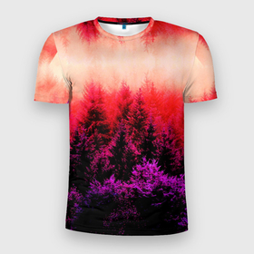 Мужская футболка 3D спортивная с принтом КРАСНАЯ ОСЕНЬ в Петрозаводске, 100% полиэстер с улучшенными характеристиками | приталенный силуэт, круглая горловина, широкие плечи, сужается к линии бедра | деревья | лес | листья | осень | отражение