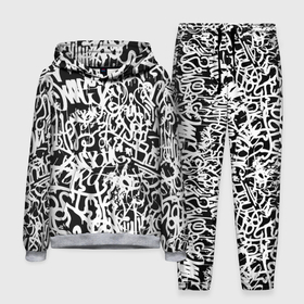 Мужской костюм 3D (с толстовкой) с принтом Graffiti white on black ,  |  | Тематика изображения на принте: абстракция | граффити | надписи | надписи текстура | паттерн граффити | текстура | текстура граффити | шрифт