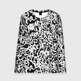 Мужской лонгслив 3D с принтом Graffiti white on black , 100% полиэстер | длинные рукава, круглый вырез горловины, полуприлегающий силуэт | абстракция | граффити | надписи | надписи текстура | паттерн граффити | текстура | текстура граффити | шрифт