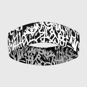 Повязка на голову 3D с принтом Graffiti white on black ,  |  | Тематика изображения на принте: абстракция | граффити | надписи | надписи текстура | паттерн граффити | текстура | текстура граффити | шрифт