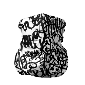 Бандана-труба 3D с принтом Graffiti black on white , 100% полиэстер, ткань с особыми свойствами — Activecool | плотность 150‒180 г/м2; хорошо тянется, но сохраняет форму | Тематика изображения на принте: абстракция | граффити | надписи | надписи текстура | паттерн граффити | текстура | текстура граффити | шрифт